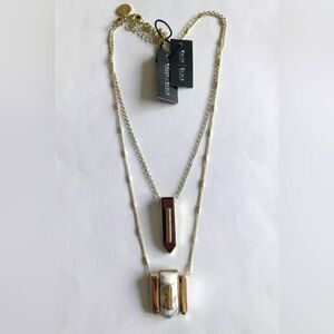 WHBM GOLD TONE 2 STRAND RESIN,WOOD PENDANT 16"-19" NECKLACE NWOT